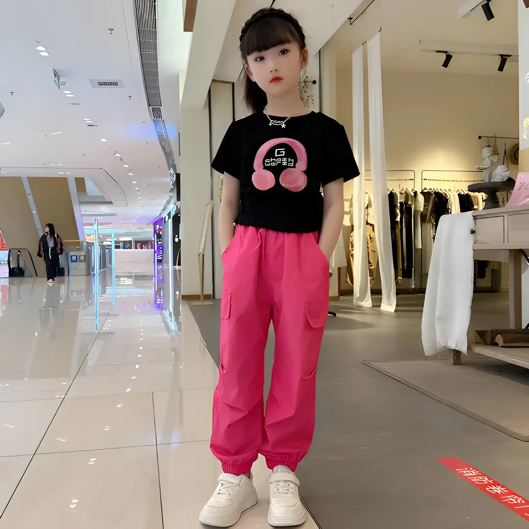 2025新款洋气网红中大童女孩夏季高能感工装裤套装夏日春秋款