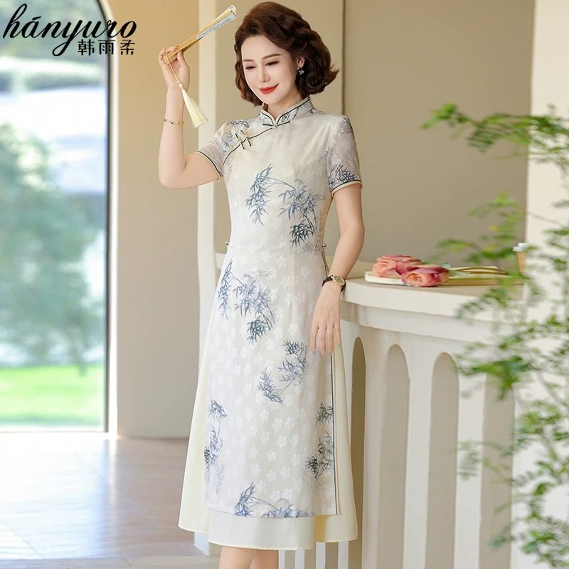 年轻妈妈夏装连衣裙国风改良旗袍2025新款中老年夏季新中式裙子女