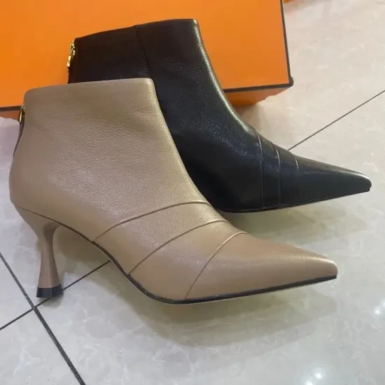 细跟高跟女尖头短靴澳伦皮鞋