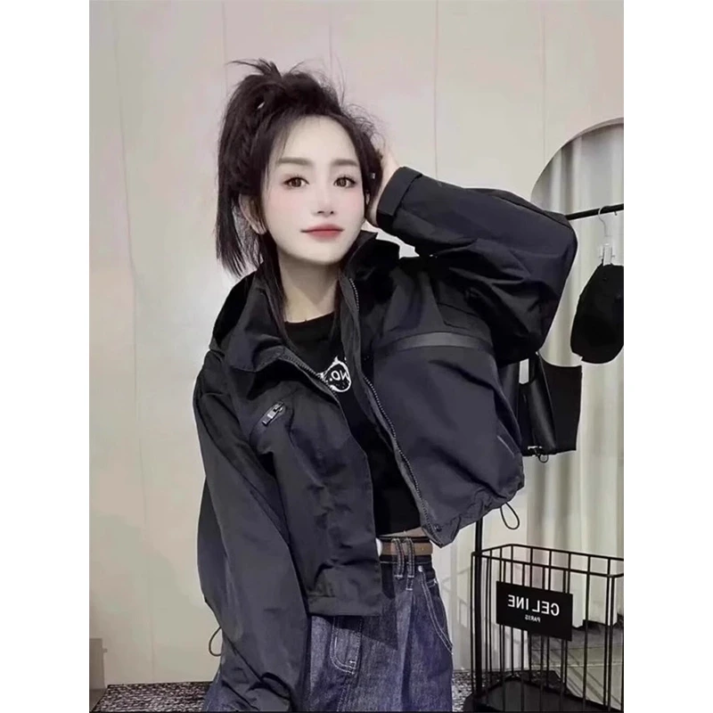 欧货时髦短款黑色短外套女2025春秋新款时尚休闲减龄宽松机车夹克