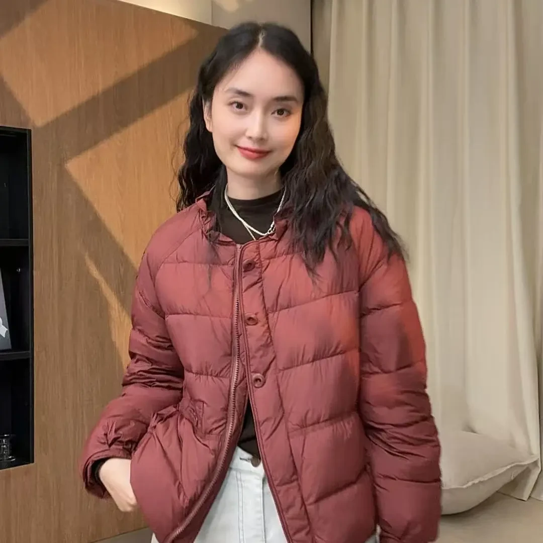 835-花边领韩版90白鸭绒休闲风轻薄女常规款保暖纯色羽绒服休闲