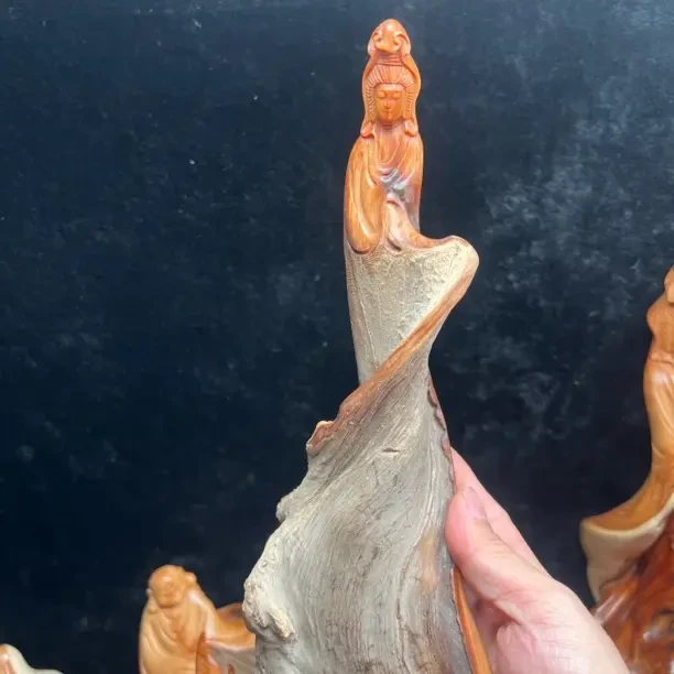 木雕观音摆件全陈华白粉骨料纹理精美意境十足