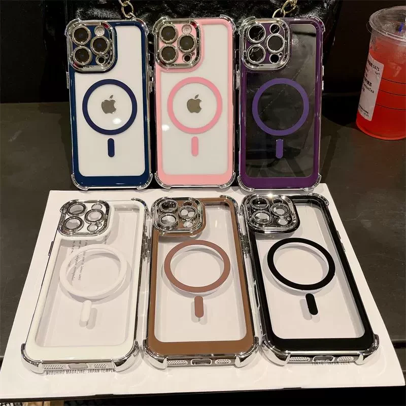 四角防摔双色电镀适用苹果16promax手机壳新款透明iphone15pro