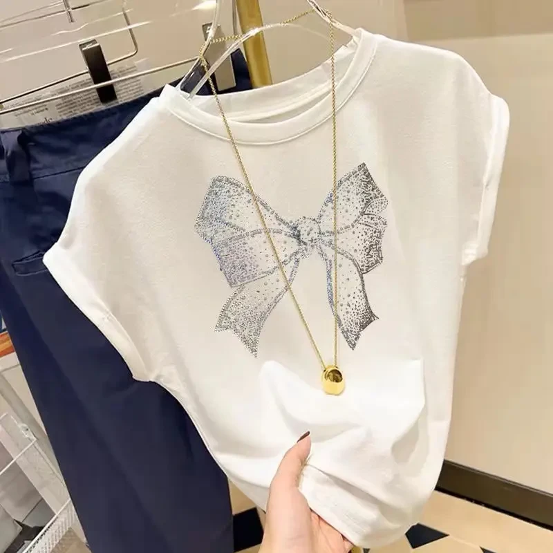 2025新款小飞袖圆领短袖t恤女时尚百搭减龄显瘦白色上衣薄款夏季