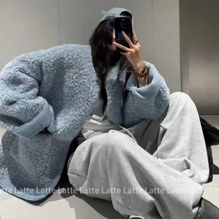 ▪️现货·冬季新款韩版宽松毛毛外套女加绒保暖甜美圆领百搭