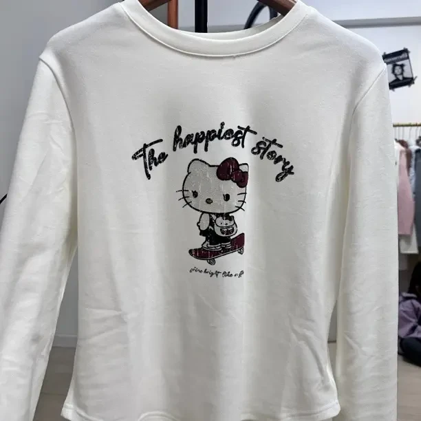 磨毛圆领慵懒风t恤德绒宽松T恤女士白色时尚长袖