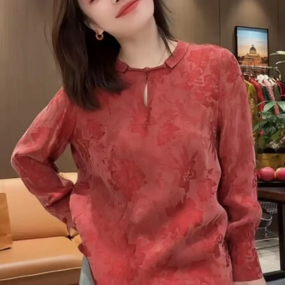 2025秋冬新中式提花盘扣宽松百搭长袖女上衣复古显瘦气质国风