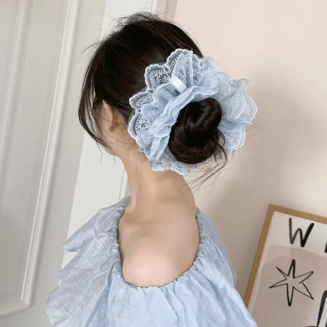【兼至】抽绳式可调节大小！新款蕾丝刺绣超大发圈芭蕾风网纱大肠