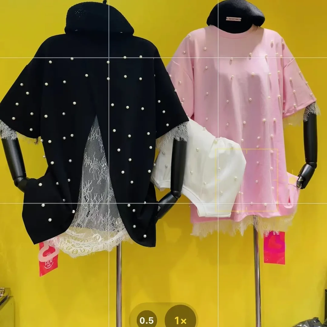 圆领少女风网红拼接针织带帽短袖印花夏季T恤中长款女士