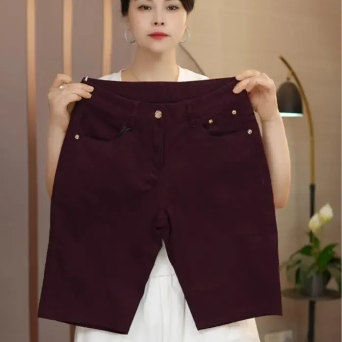 紫红色夏季五分男士休闲短裤弹力潮流韩版百搭时尚修身轻奢牛仔裤