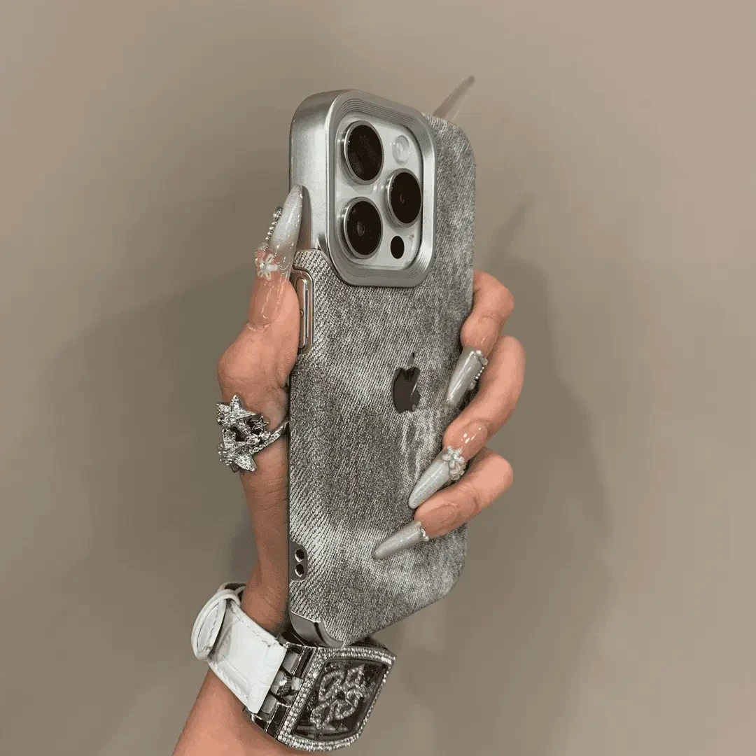 电镀牛仔纹适用苹果16手机壳iPhone15promax全包14防摔13男女款12