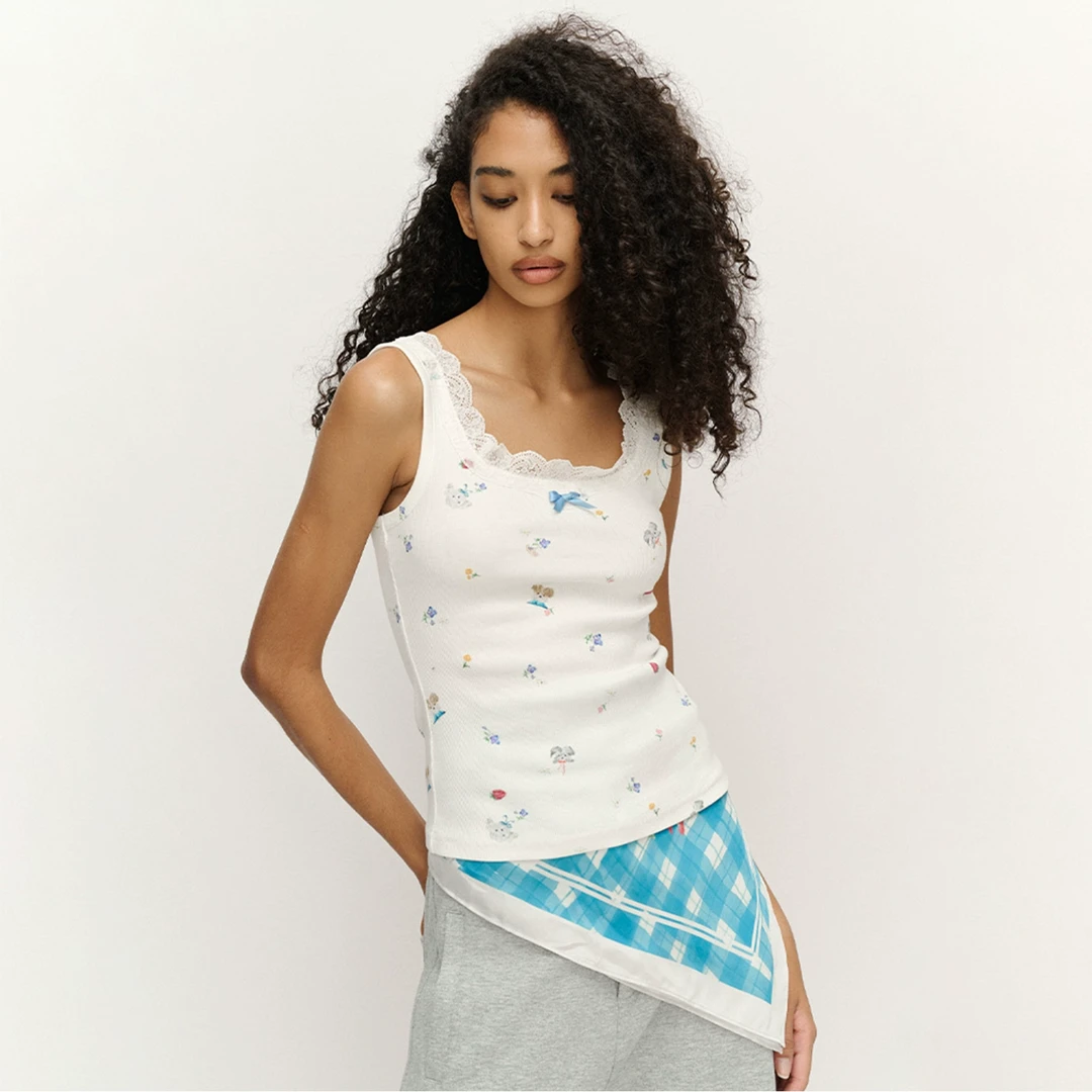 FORDARE设计师品牌油画小狗碎花蕾丝背心DSC买手店BY5F14020