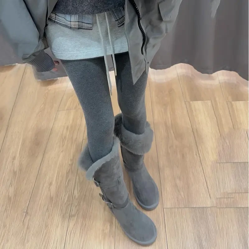 长筒灰色雪地靴女款爆款2024新款冬季厚底增高加绒加厚雪地棉鞋