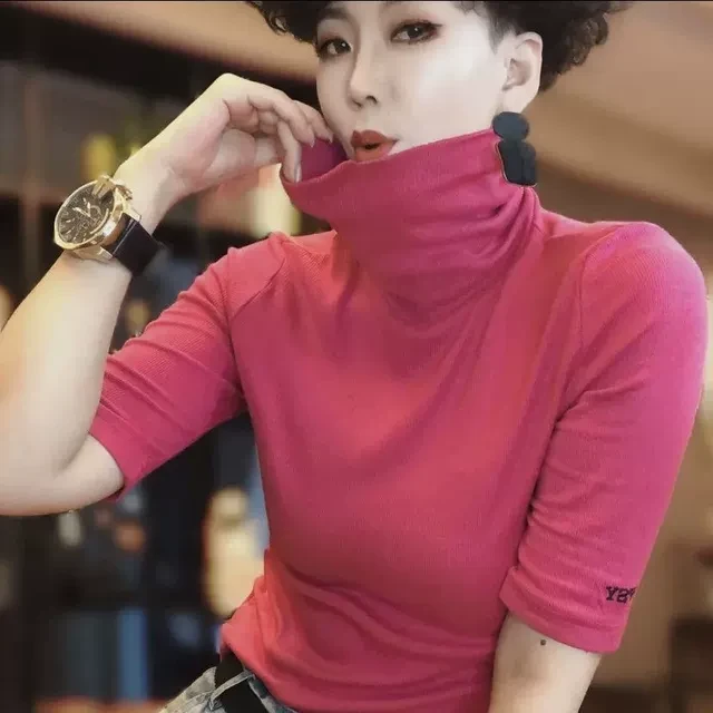 美拉德2024夏季新款短袖T恤女棉上衣休闲显瘦减龄五分袖打底衫