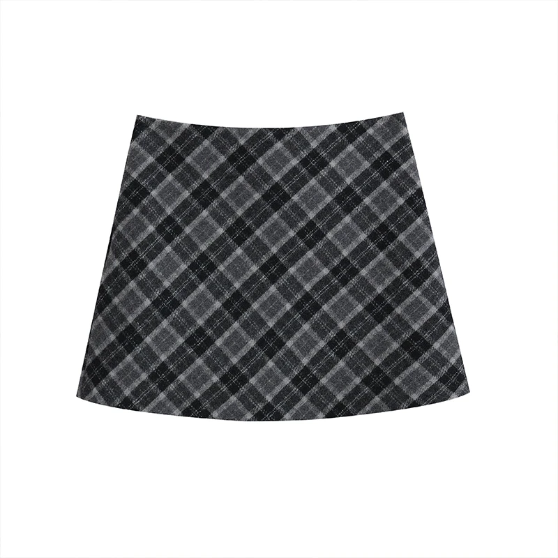 【Marc Moore】新品24秋冬灰色羊毛格纹A字短裙半裙女