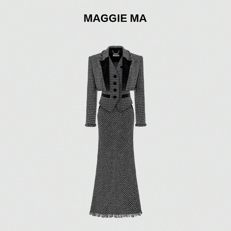 MAGGIEMA马婧小香风复古优雅冬天裙装三件套女装929C/931S/930B