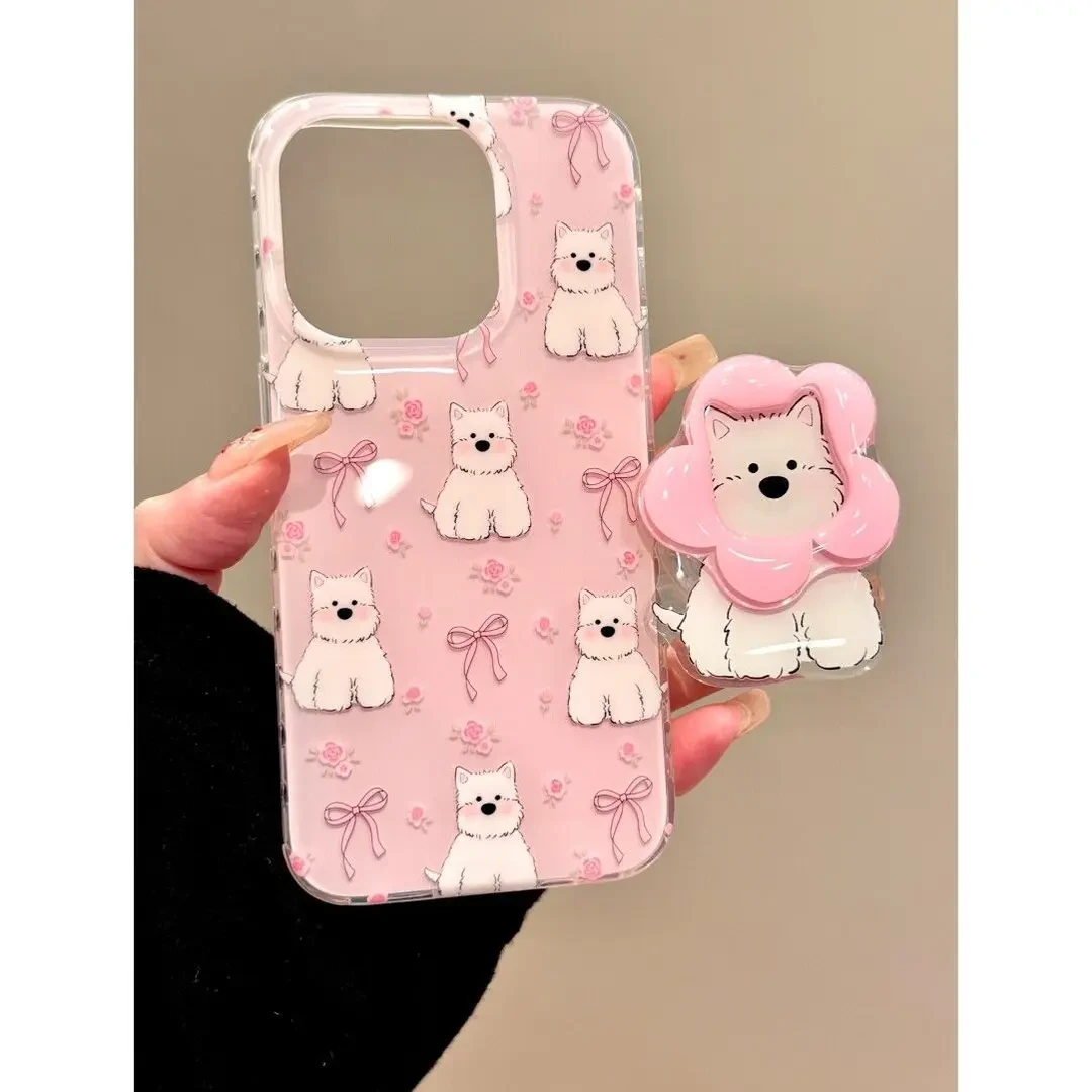 适用粉蝴蝶结西高地苹果16pro手机壳苹果13/14/15pro防摔12xs女款