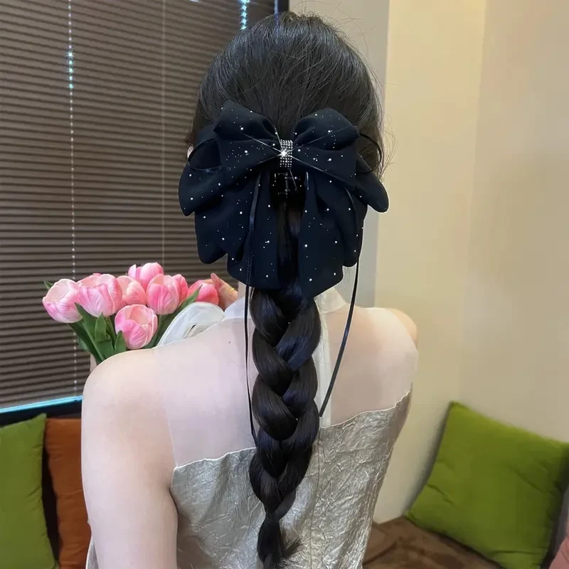 满天星网纱蝴蝶结抓夹2025新款星空碎钻发夹女后脑勺夹子马尾头饰