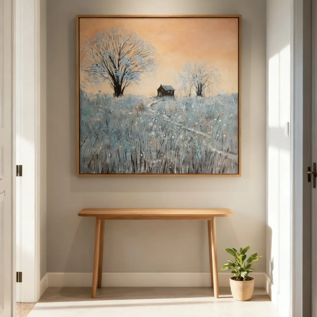 轻奢餐厅《冬日暖阳》挂画饭厅墙面壁画客厅玄关走廊纯手工油画