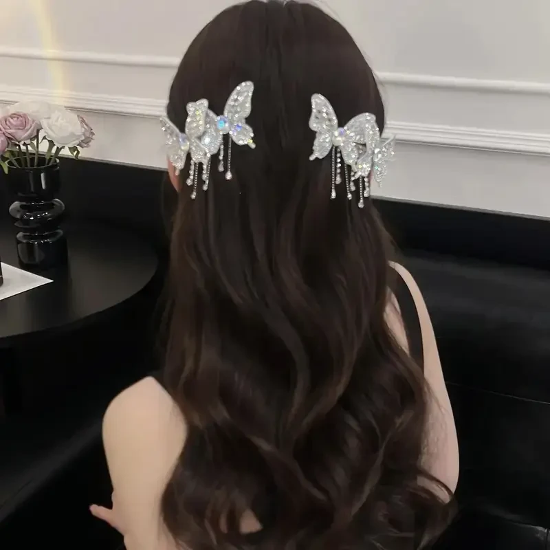 精致轻奢闪亮钻蝴蝶精灵发夹刘海夹仙气高级感气质边夹一字发夹
