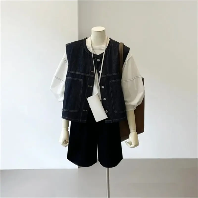 夏季新款港味复古叠穿外搭显瘦牛仔马甲女高级感时尚无袖坎肩外套