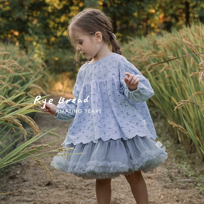 ryebread/黑面包童装 韩系刺绣女小童宝宝圆领镂空小衫5夏