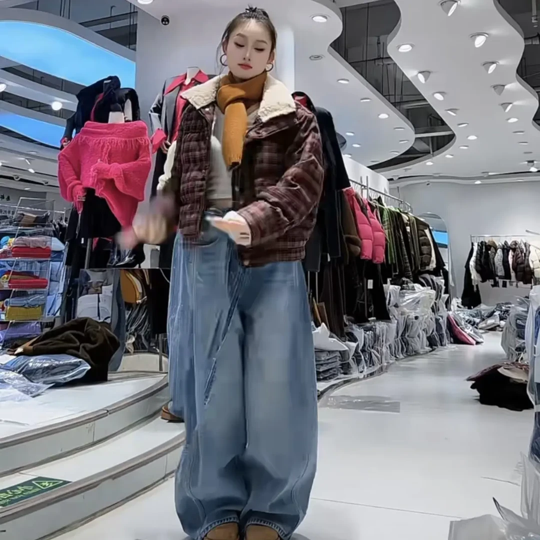 JINTAIYANG【8535】冬季加厚韩系百搭翻领格子羽绒服