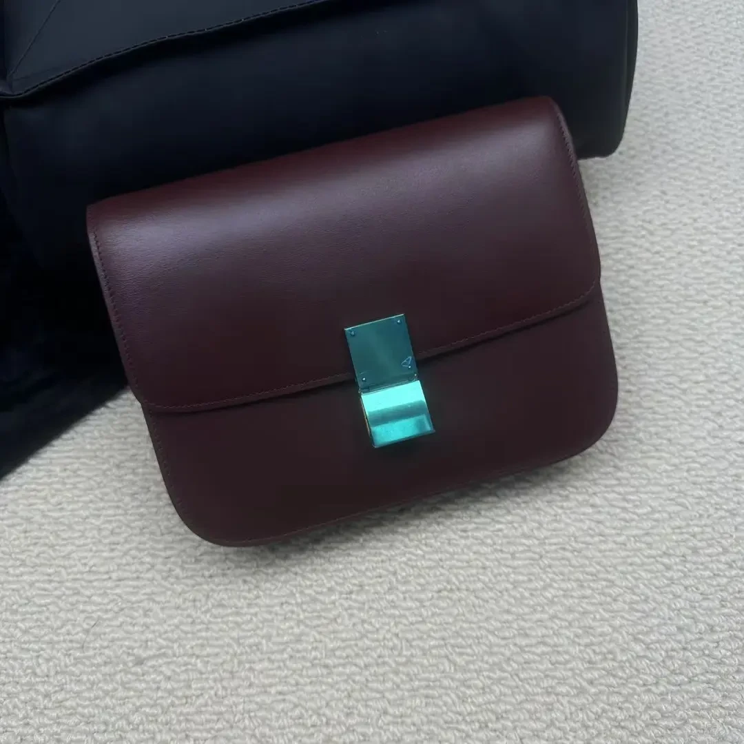 99新 Celine/思琳 【文子姐专属】F999/酒红中号BOX单肩包/FB