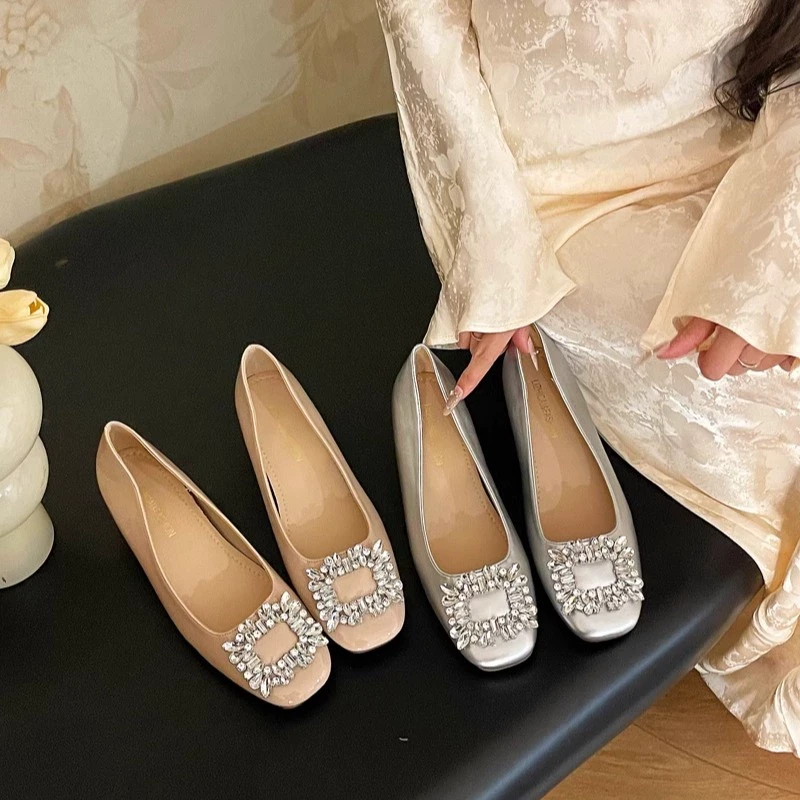 5cm内增高2025新款裸色水钻新中式浅口一脚蹬高级感通勤单鞋女