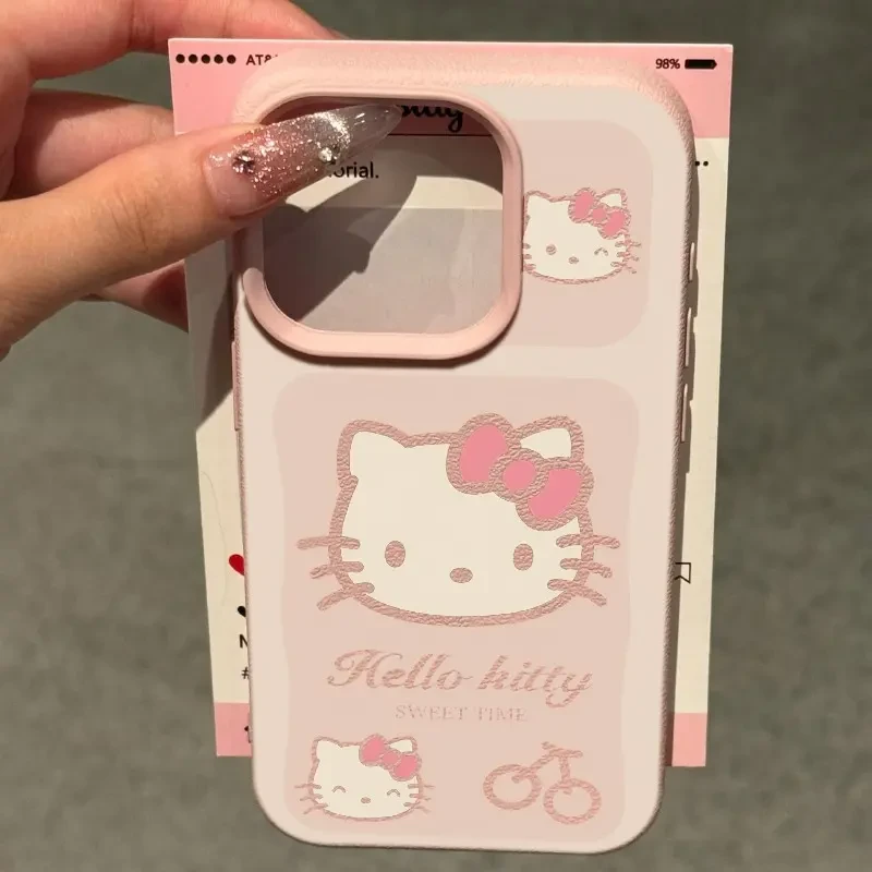 荔枝纹凯蒂猫适用苹果15手机壳iphone14promax简约13磨砂12软11