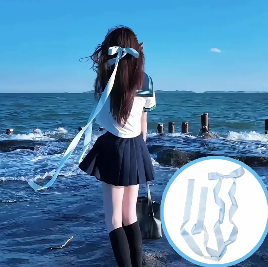 【喵喵】超仙气丝带蝴蝶结发夹水手服海边超长飘带发卡鸭嘴夹驾车