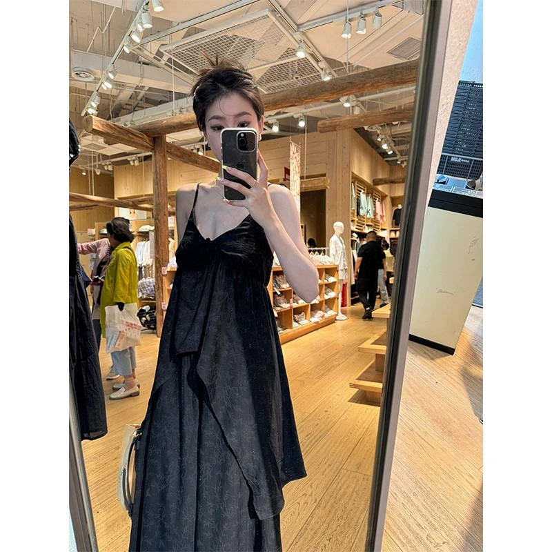 韩系ins高级感黑色吊带睡衣女夏季背心长裤居家服辣妹休闲套装女