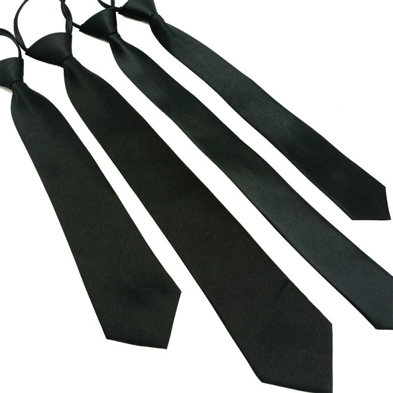 现货纯色黑色拉链领带男女款懒人 时尚休闲哑光亮面衬衫装饰手打