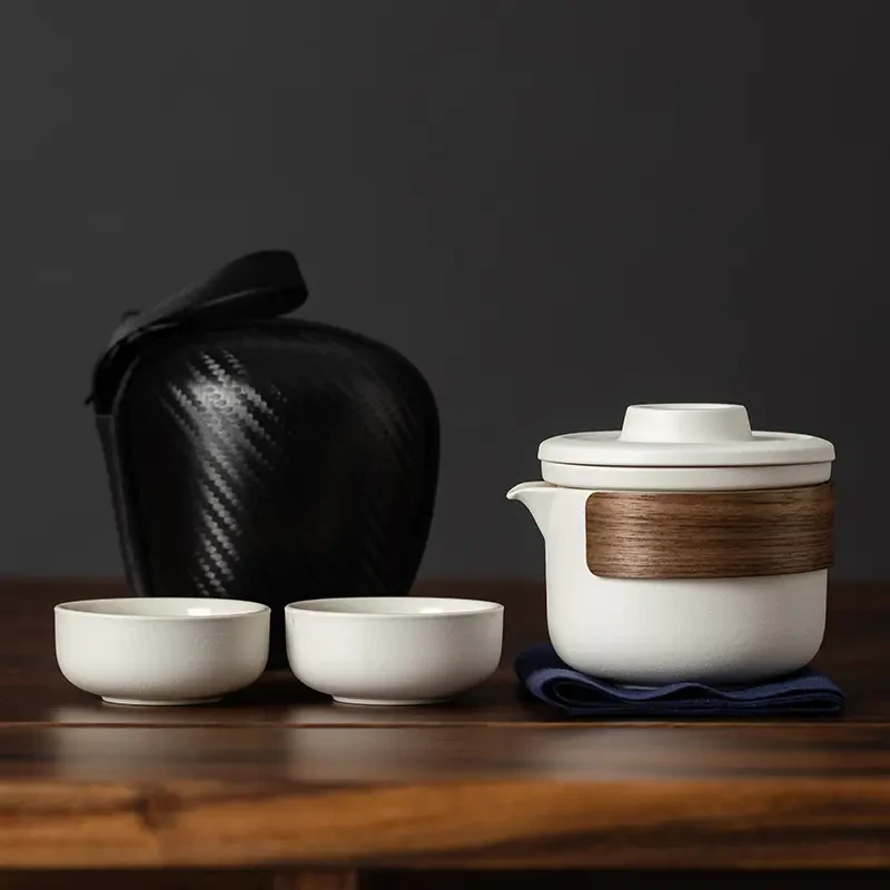 旅行茶具便携式快客杯户外陶瓷一壶两杯茶壶露营防烫收纳包H239