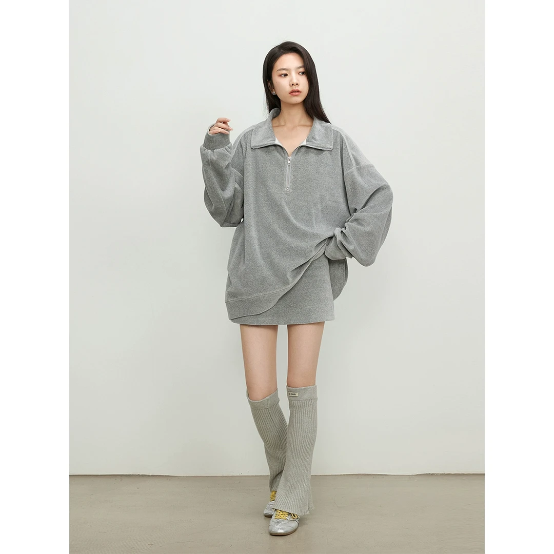 REREK设计师品牌软糯植绒针织Polo领卫衣R25A01120050