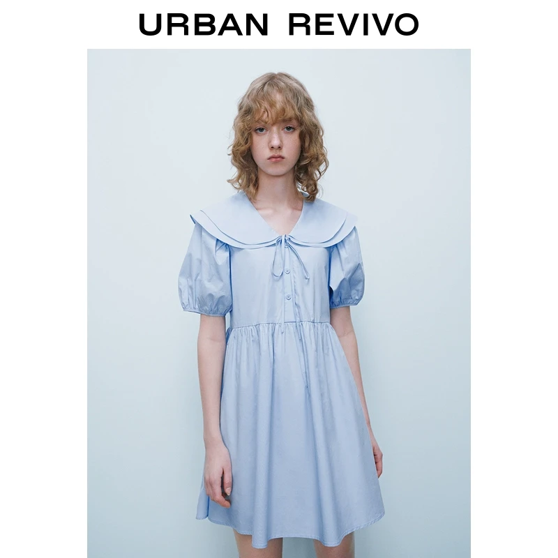 UR2025春季新款女装欧若风双层娃娃领系带短袖连衣裙UYY750016