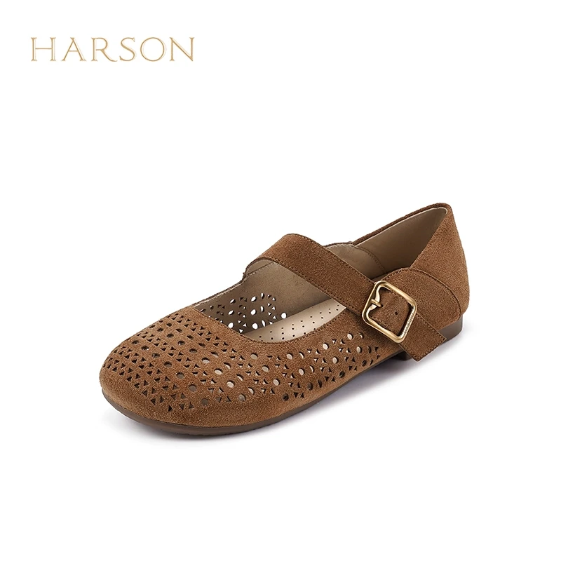 Harson/哈森2025春季新款镂空玛丽珍鞋女透气平底单鞋HWS250150