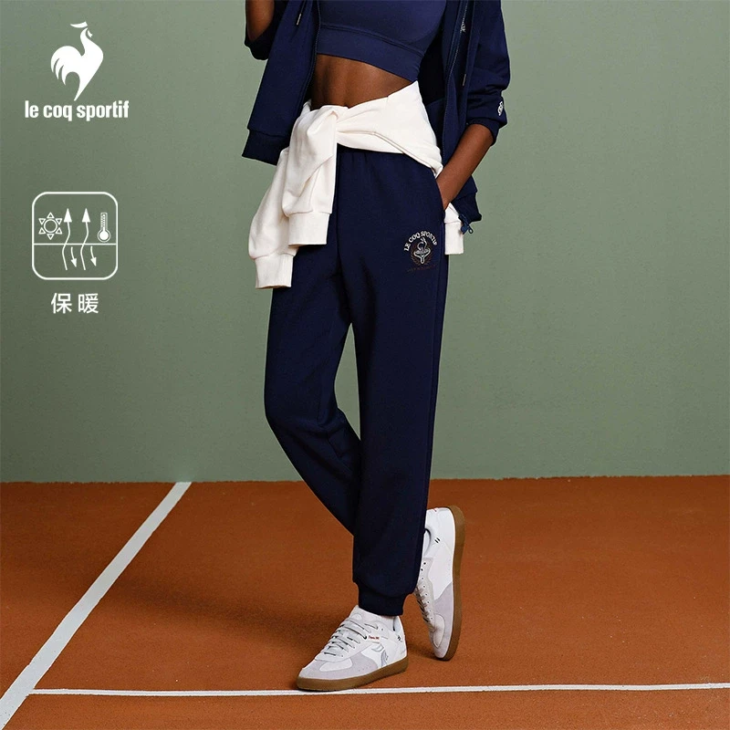 【网球】乐卡克法国公鸡女款抽绳运动针织加绒长裤L243WCND0106