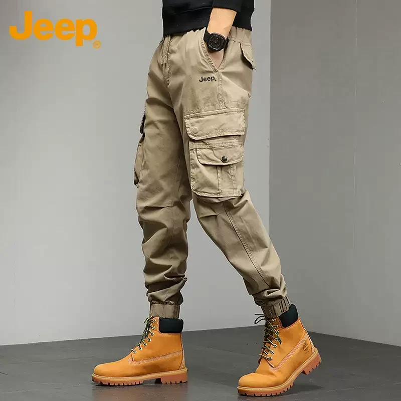Jeep吉普工装裤男士2025年春秋季厚款束脚长裤新款高街休闲裤子男