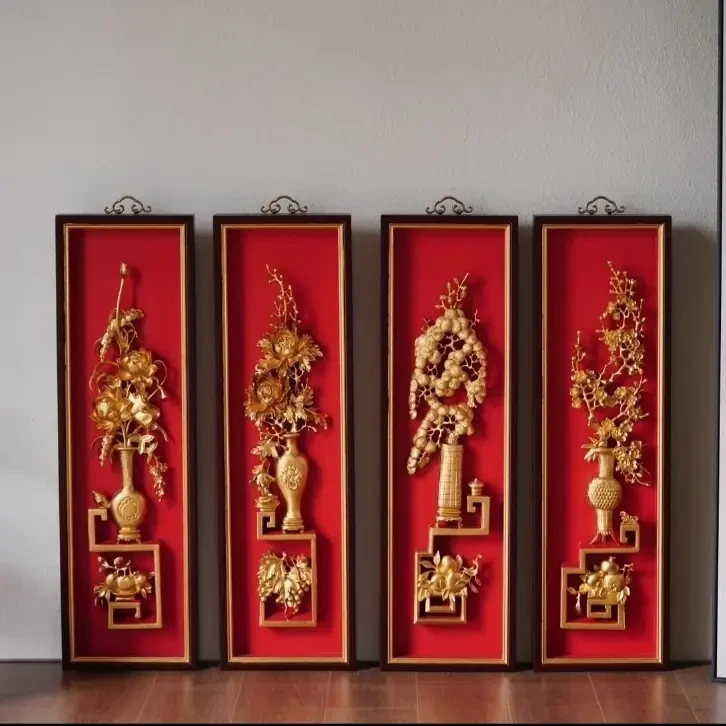 中式意式挂屏木质质奢华型潮汕非遗梅兰竹菊