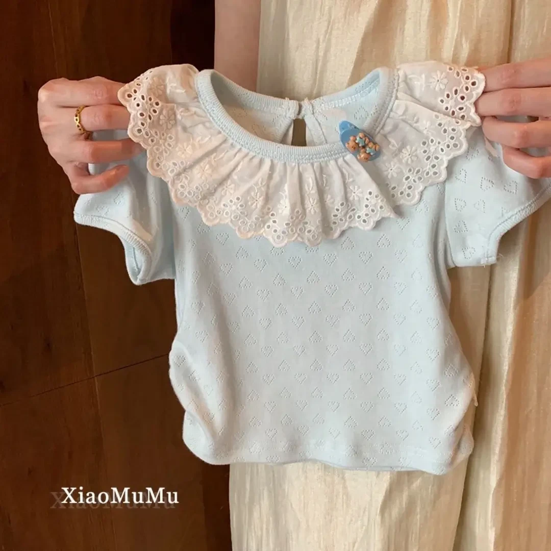 女童夏装蕾丝花边短袖T恤夏季新款宝宝洋气韩版洋气上衣t童装0069