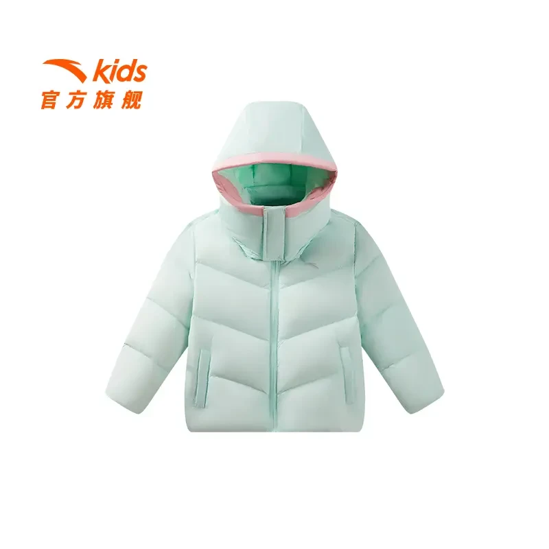 安踏儿童女小童羽绒服2025年冬季新款舒适保暖儿童四防连帽9907