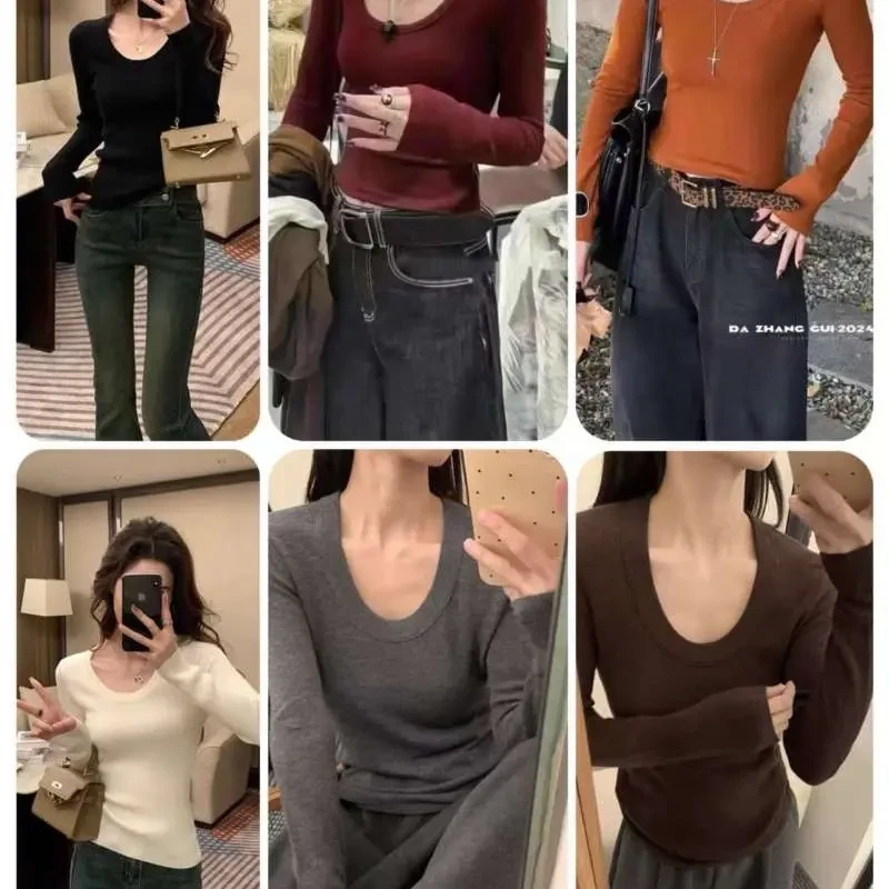 《秀秀精选》8668鹅蛋领拉绒磨毛加厚圆领打底上衣