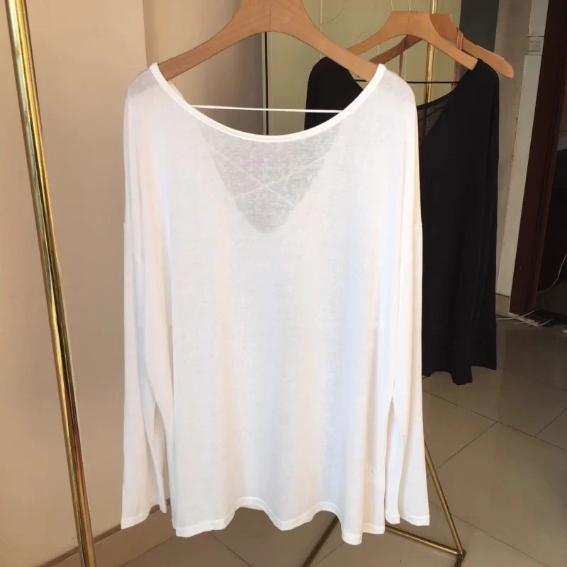 防晒轻薄镂空露背长袖衣恤女夏季胖大码斤宽松上衣慵懒罩衫