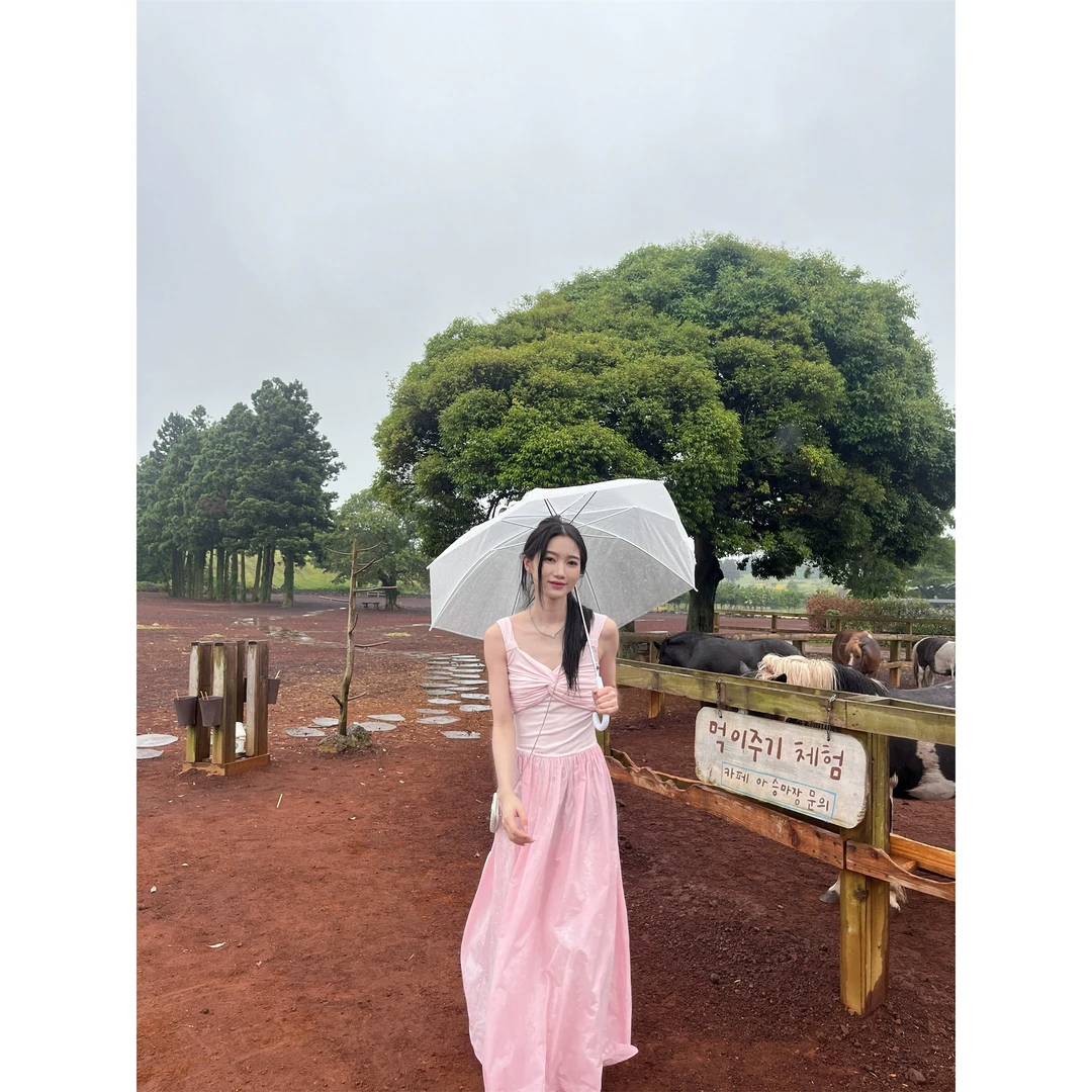 cunblvd常存 南法假日 针织拼接连衣裙子女甜美温柔气质吊带长裙