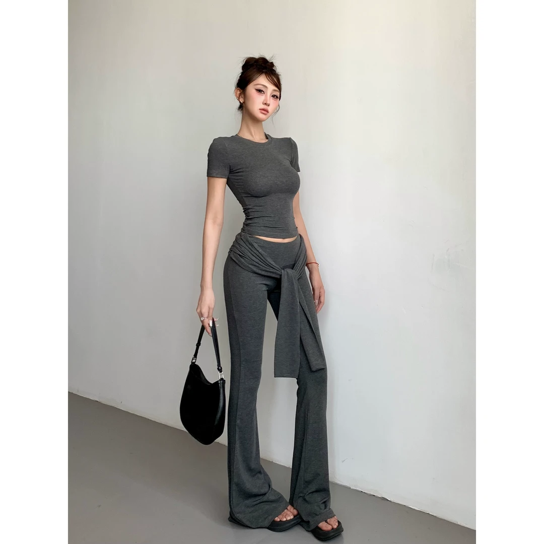 微喇休闲裤女2025夏季辣妹低腰修身显高显瘦长裤垂感瑜伽喇叭裤子