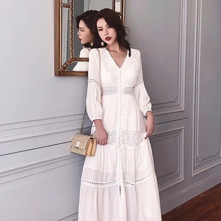 脚踝仙女白色长裙秋季森系气质收腰显瘦显高法式连衣裙