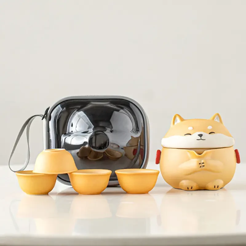 一鸣 旅行茶具套装快客杯一壶四杯陶瓷户外旅行便携茶具套装礼349