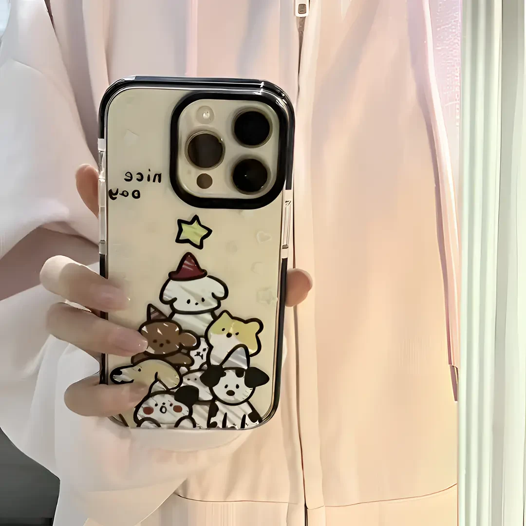 圣诞红帽小狗适用iPhone16/15promax圈圈壳14/13/12pro简约手机壳