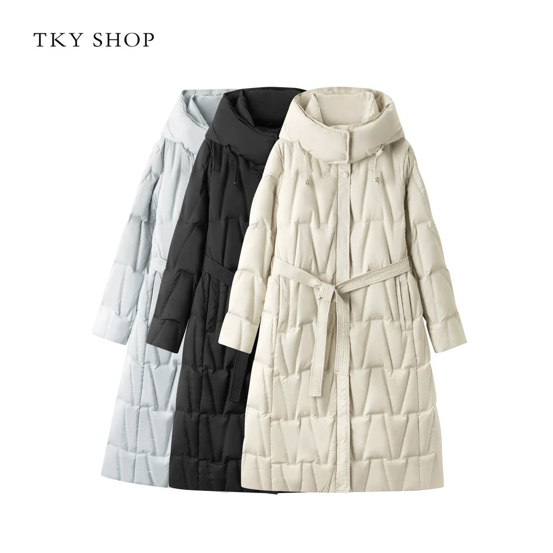 TKYSHOP【商场同款】连帽长款羽绒服女24冬季款a字系带10H1HA00D409